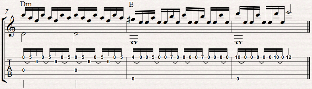 E major melody based on fast chords in Spanish Guitar