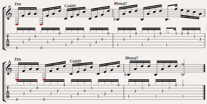 Chord progression in D minor in DADGAD – FINGERSTYLE GUITAR LESSONS